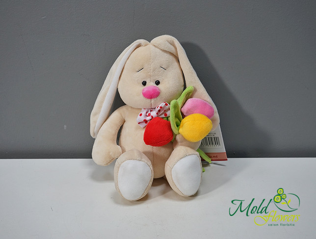 Bunny with tulips, height = 35 cm photo